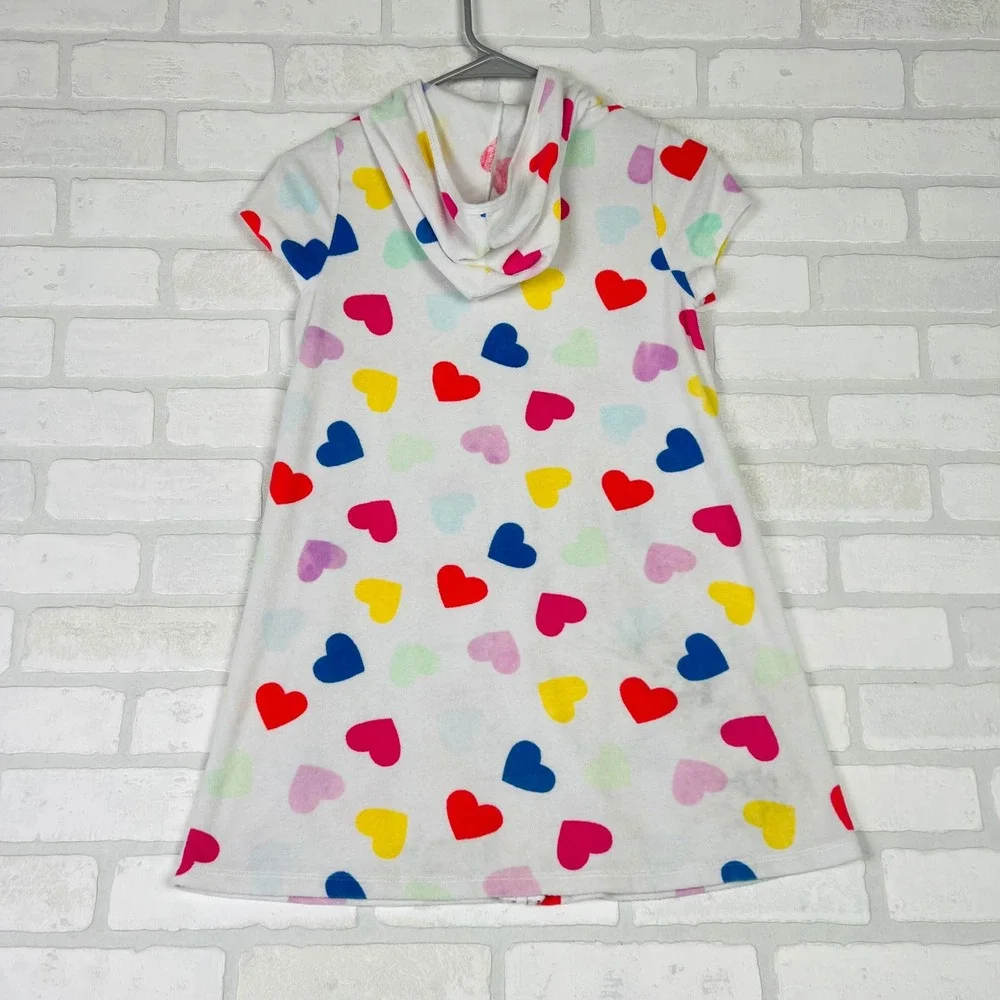 Wonder Nation Kids Terry Cloth Heart Print Zip Up Hooded Cover Up White L 10-12